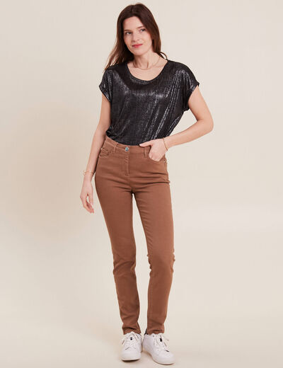 Jean magique ajusté taille standard marron femme