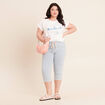 T-shirt col rond manches courtes brod&eacute; ecru femme