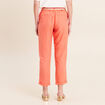 Pantalon coupe chino en lin ceintur&eacute; orange fluo femme