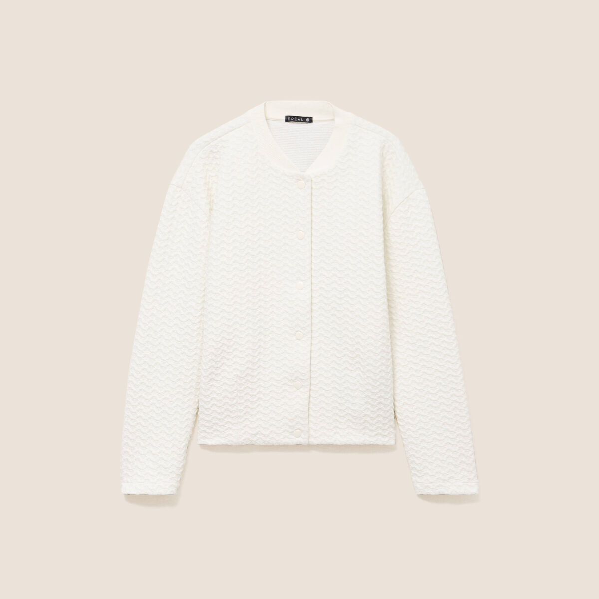 Gilet teddy bas resserr&eacute; manches longues ecru femme