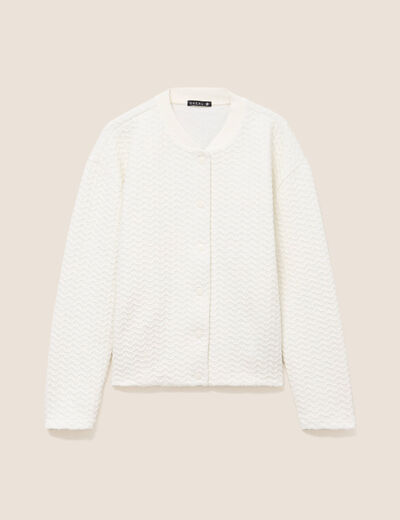 Gilet teddy bas resserr&eacute; manches longues ecru femme