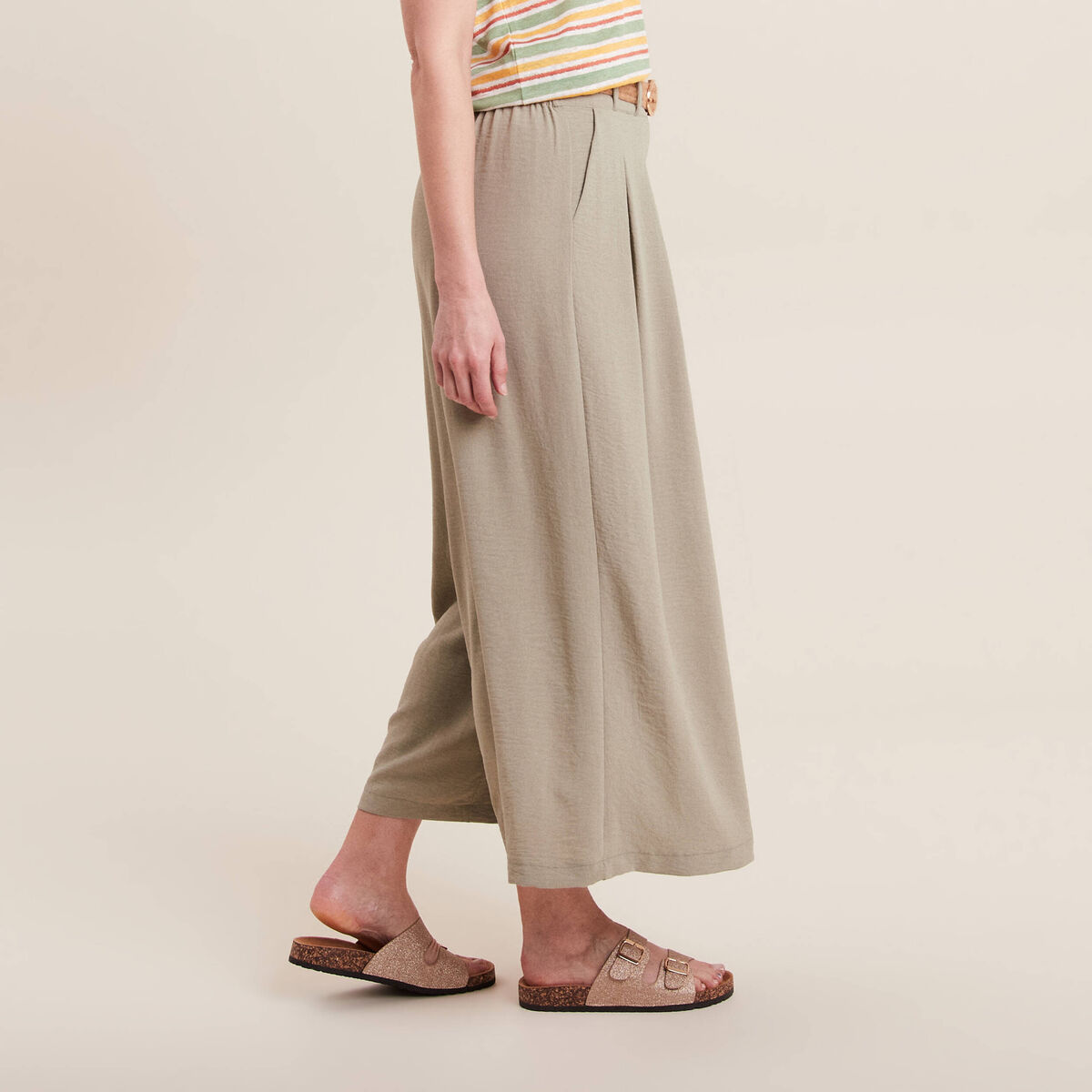 Pantalon jupe-culotte large vert clair femme