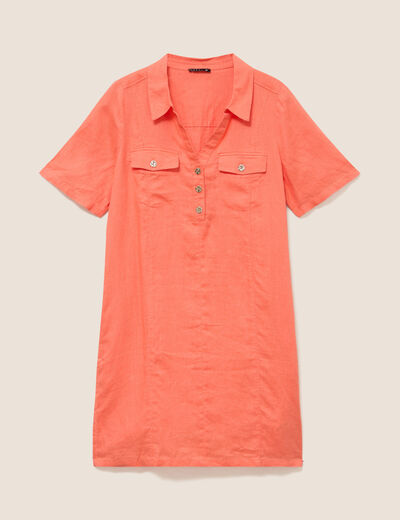 Robe droite courte col chemise orange fluo femme