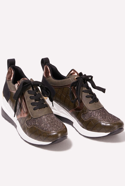 Baskets compensées vert kaki femme