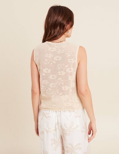 Pull cintré court col V beige femme