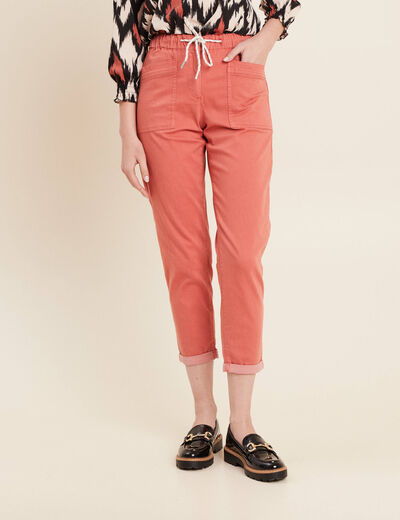 Pantalon coupe droite à coulisse vieux rose femme