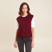 gilet droit court sans manches col rond bordeaux femme