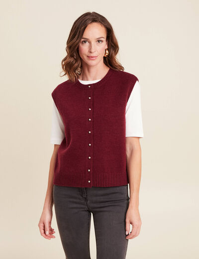 gilet droit court sans manches col rond bordeaux femme