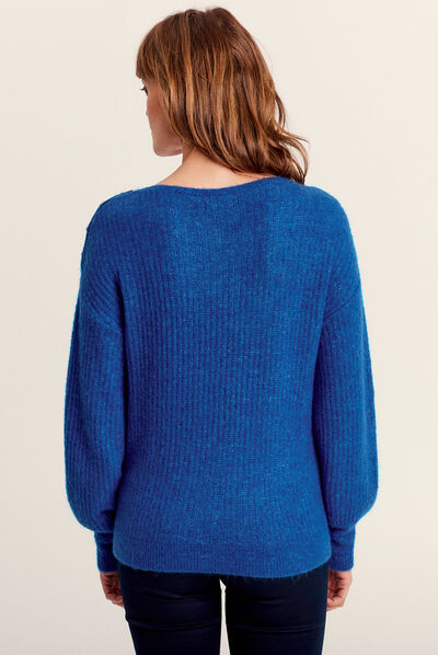Pull manches longues bleu electrique femme