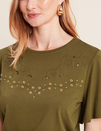 T-shirt manches courtes vert olive femme