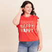 T-shirt manches courtes &agrave; volants orange fonc&eacute; femme