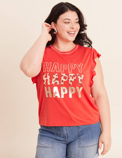 T-shirt manches courtes &agrave; volants orange fonc&eacute; femme