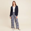 Pantalon large taille haute bleu femme
