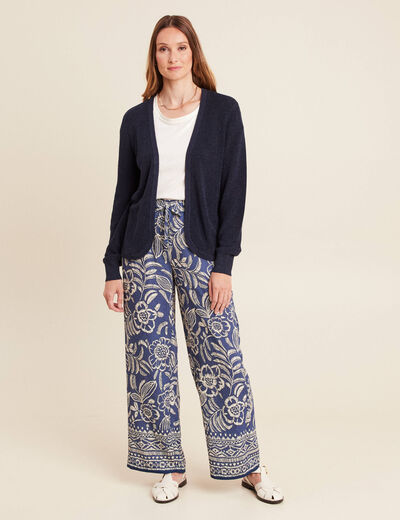 Pantalon large taille haute bleu femme
