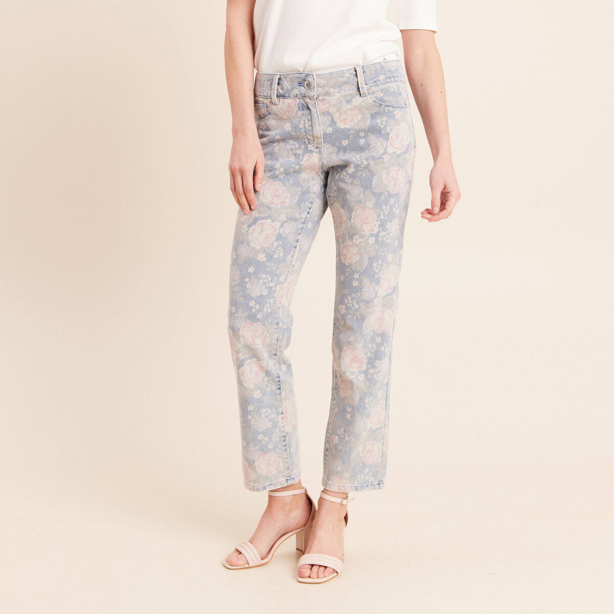 Jean coupe droite 7/8&egrave;me taille standard rose femme