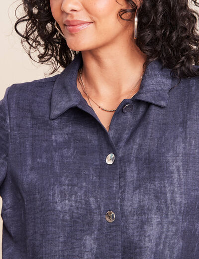 Chemise col chemise manches 3/4 bleu femme