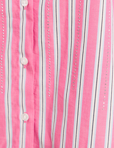 Chemise manches longues en coton strass rose femme