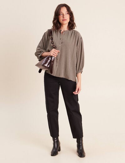 Chemise ample col rond manches longues noir femme