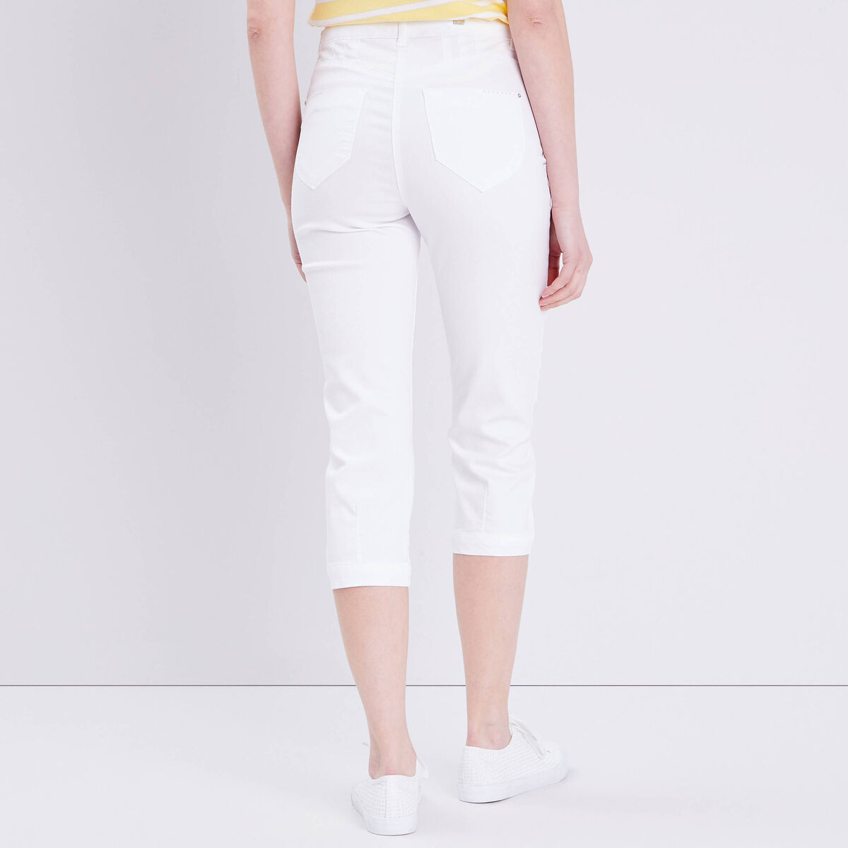 Pantacourt droit taille haute blanc femme