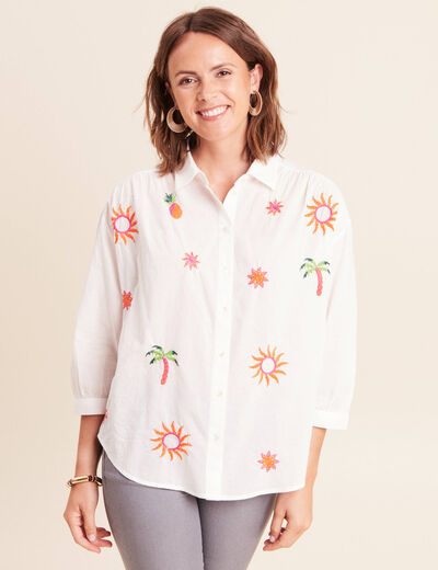 Chemise ample manches 3/4 col chemise ecru femme