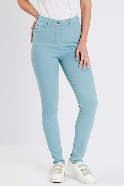 Pantalon léger taille haute long bleu canard femme
