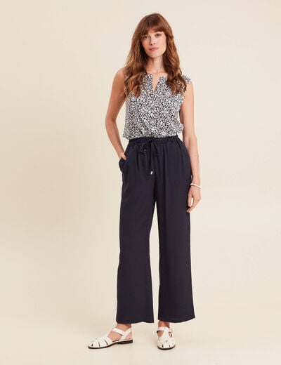 Pantalon large 7/8ème bleu foncé femme
