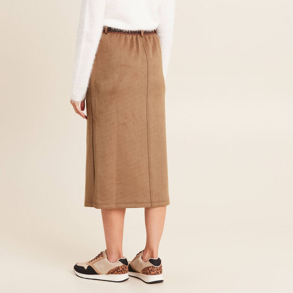 jupe longue droite suedine marron femme Jupe longue droite suédine marron femme