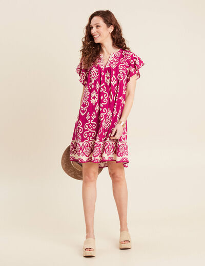 Robe évasée fluide rose fushia femme