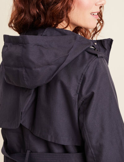 Parka droite ceinturée bleu foncé femme
