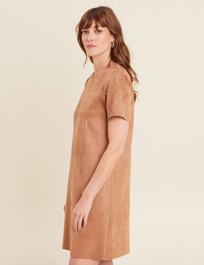 Robe droite courte avec strass marron clair femme