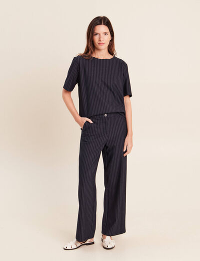 Pantalon large 7/8&egrave;me bleu femme