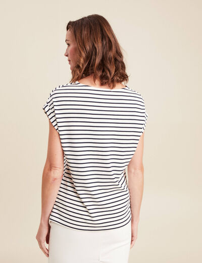 T-shirt manches courtes brodé bleu femme