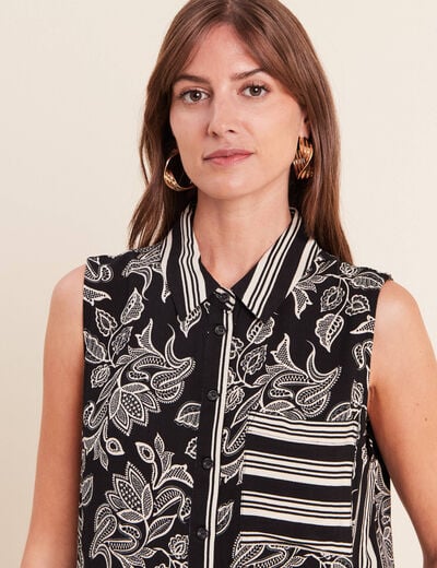 Chemise sans manches col chemise noir femme