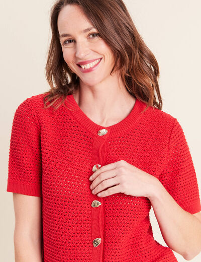 Gilet manches courtes col rond rouge femme