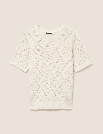 Pull droit court manches courtes ecru femme