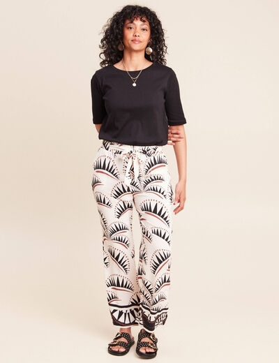 Pantalon large taille haute marron femme