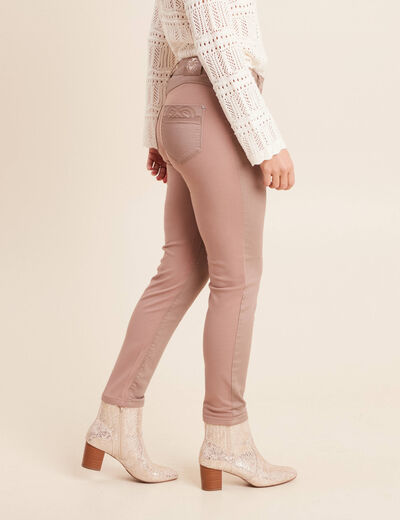 Jean coupe ajust&eacute;e effet bi-mati&egrave;re taupe femme