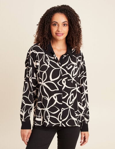 Chemise ample mi-longue manches longues noir femme