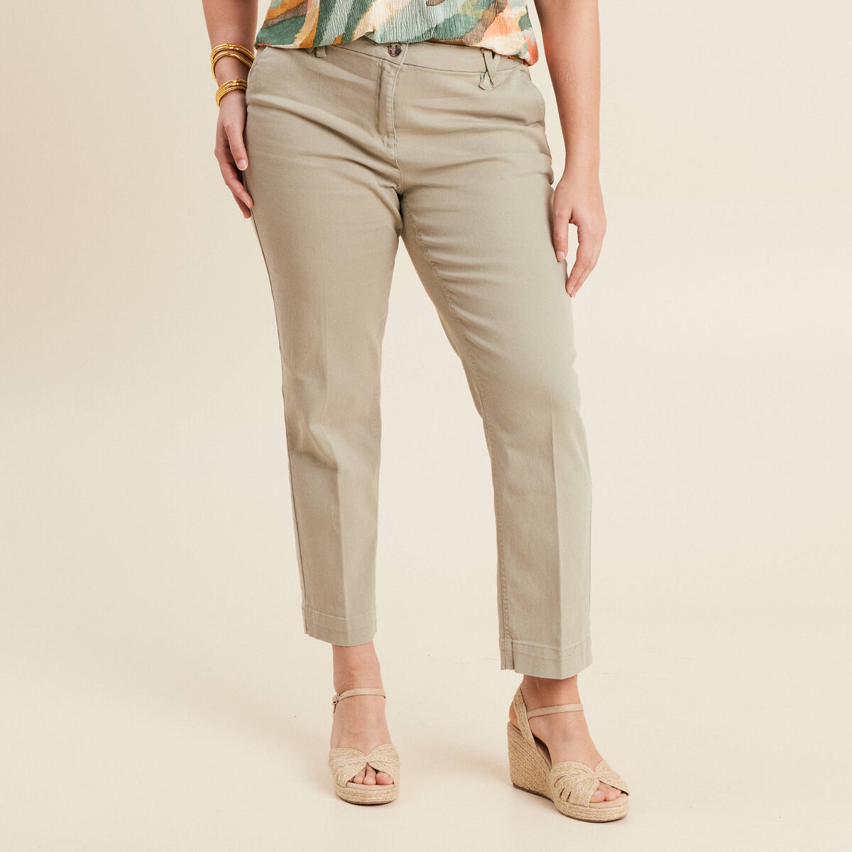 Jean droit 7/8ème vert clair femme