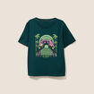 T-shirt droit col rond manches courtes vert foncé femme