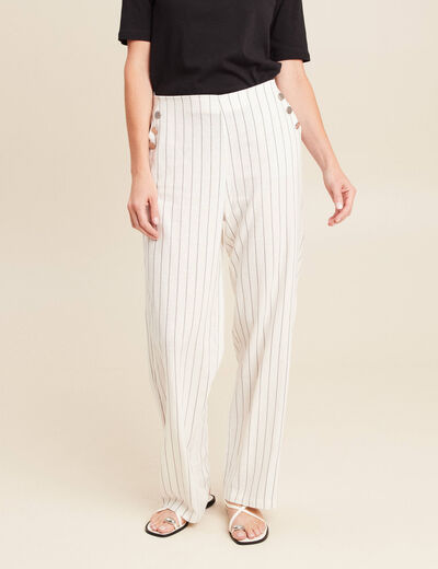 Pantalon taille haute aspect lin blanc femme