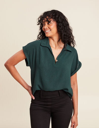 Blouse manches courtes vert foncé femme