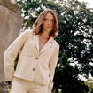 Veste droite col tailleur doubl&eacute;e sable femme