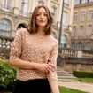 Pull droit col rond manches longues marron femme