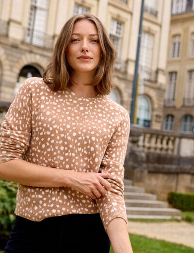Pull droit col rond manches longues marron femme