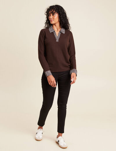T-shirt manches longues marron foncé femme