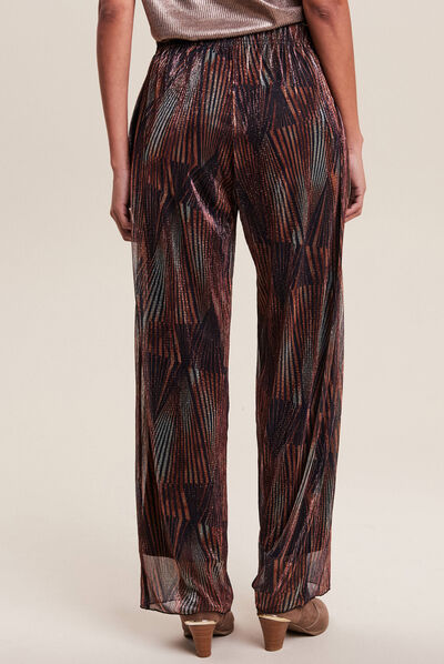 Pantalon large fils métallisés couleur cuivre femme