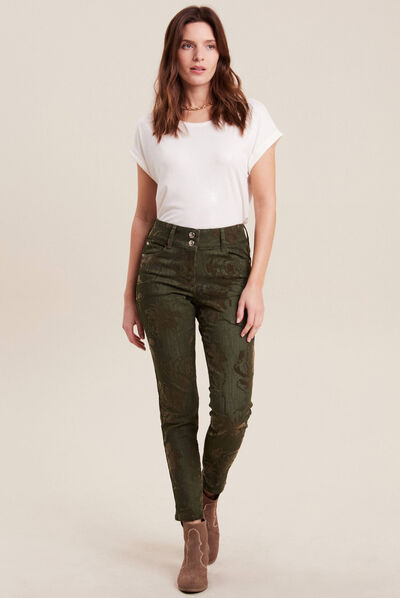 Jean ajusté taille standard vert kaki femme