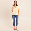Blouse col v manches coudes jaune pastel femme