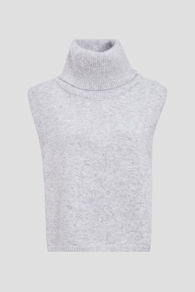 Poncho sans manches col roulé gris clair femme